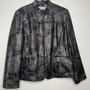 Alfred Dunner Women Jacket 12P Gray Silver Snakeskin Full Zip Pockets Lined